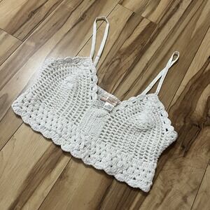 Women's Crochet Crop Tank Top Ivory Festival Western Grannycore Sz Medium